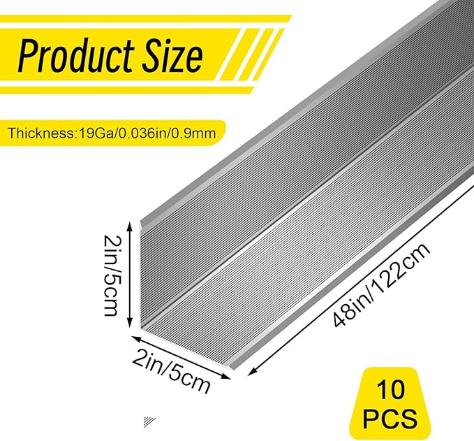10pcs Metal Aluminum Steel Corner Guards 48” Metal Wall Corner Protector Guard for Walls (2 x 2 x 48 inch)