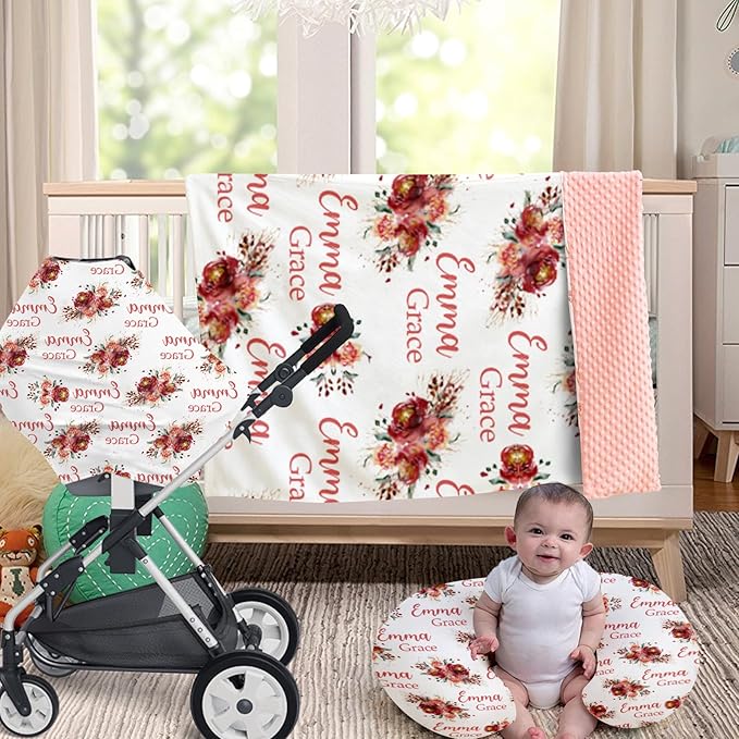 Customizable Flowers Baby Nursing Pillow Cover - Add Your Baby's Name, Ultra-Soft Stretch Fabric, Fits Standard Nursing Pillows, Ideal for Baby Showers Style 17