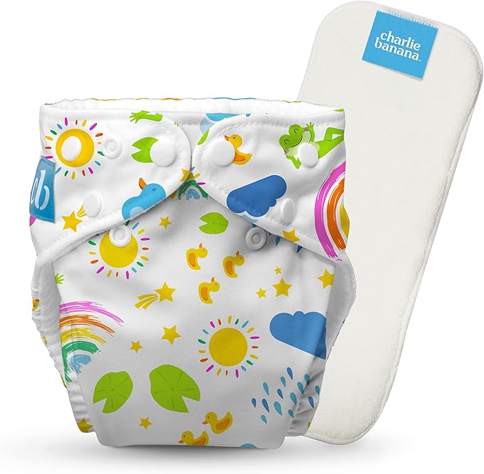 Charlie Banana Cloth Diapers, Reusable, Washable, Adjustable One Size Diaper, for Babies and Toddlers, with Absorbent Insert - Hello Sunshine, 1 Pack