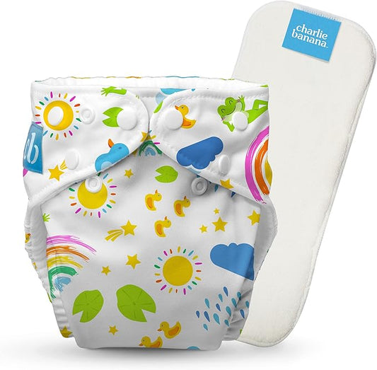 Charlie Banana Cloth Diapers, Reusable, Washable, Adjustable One Size Diaper, for Babies and Toddlers, with Absorbent Insert - Hello Sunshine, 1 Pack