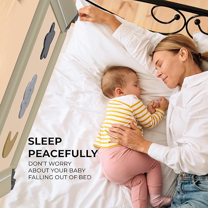 Bed rail for toddlers with adjustable high and foldable design for enhanced safety, Suitable for all mattress sizes toddler bed rails for cosleeping, Machine washable baby bed rail guard, Beige