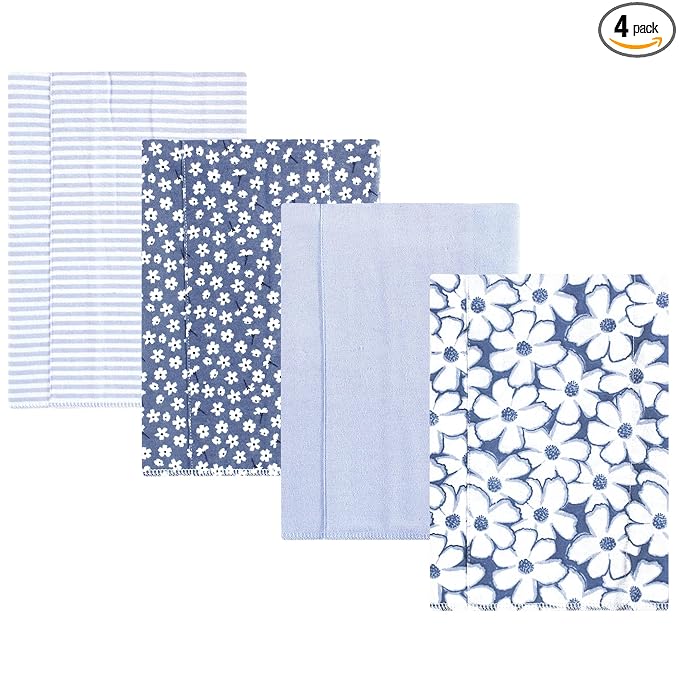 Hudson Baby Unisex Baby Cotton Flannel Burp Cloths 4-Pack, Blue Cosmos, One Size