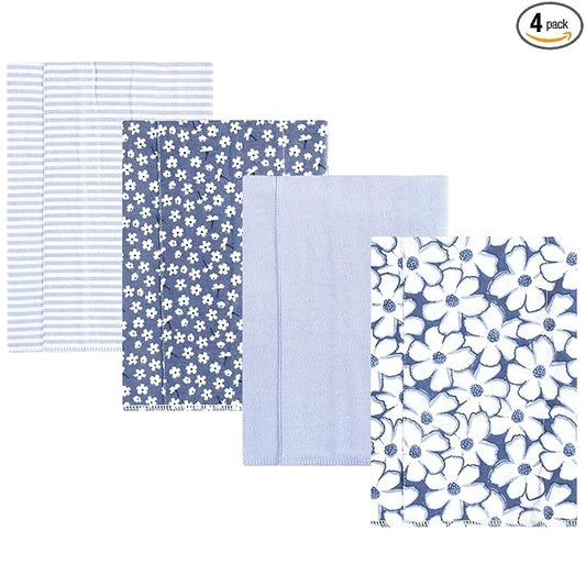 Hudson Baby Unisex Baby Cotton Flannel Burp Cloths 4-Pack, Blue Cosmos, One Size