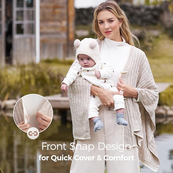 Momcozy Knit Nursing Cover – Soft & Cozy Full Coverage Nursing Shawl for Breastfeeding and Pumping, Versatile Fall/Winter