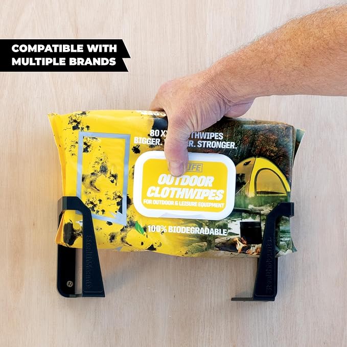 StealthMounts Wipe Holder – 2 Pack Wall Mount Wipe Dispensers & Storage Racks for Workshop, Garage & Cleaning Stations – Made in The UK