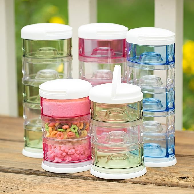 Innobaby Packin' Smart Stackable and Portable Storage System for Formula, Baby Snacks and More. 5 Stackable Cups in Blueberry Sorbet. BPA Free.