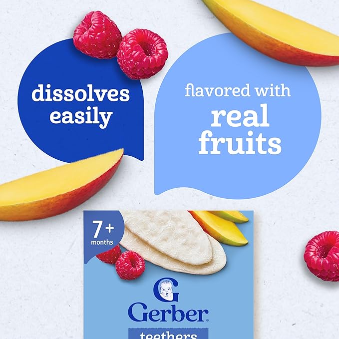 Gerber Snack for Baby Teethers, Mango Raspberry, Gentle Teething Wafers Flavored with Real Fruits, 12 Individually Wrapped 2-Packs (24 Wafers/Box) (Pack of 2 Boxes)