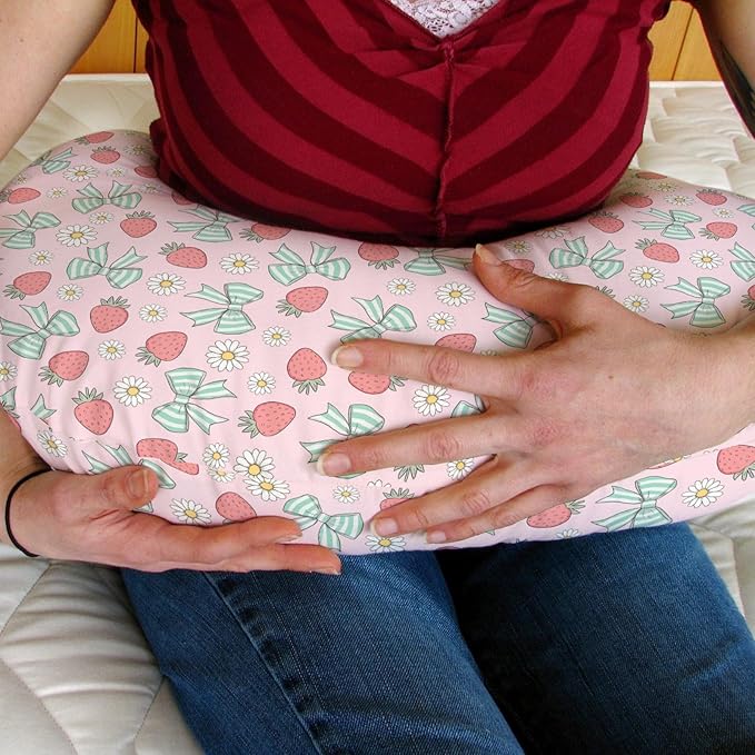 Pink Strawberry Green Bows Daisy Baby Nursing Pillow Covers for Boy Girl Strawberries Bows Nursing Slipcovers for Breastfeeding Pillows Cute Summer Fruit Soft Stretchy Cover for Newborn Infant