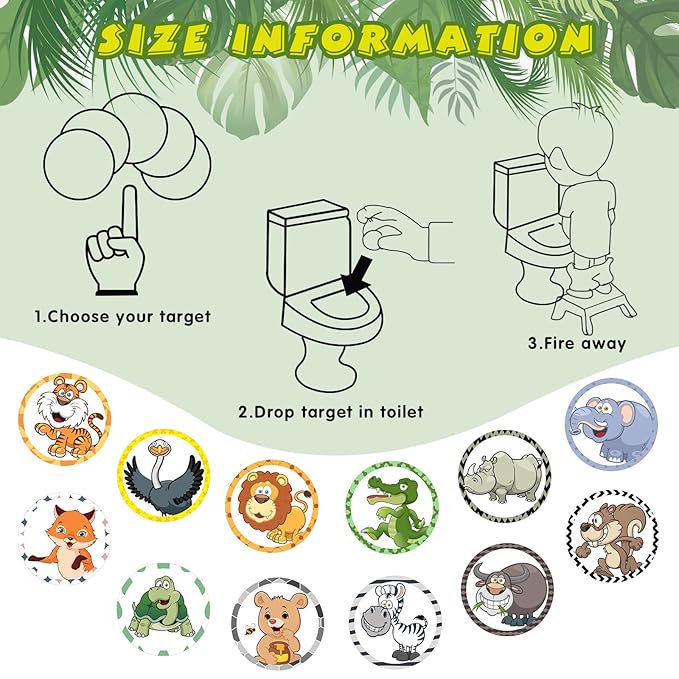 Eersida 120 Pcs Toilet Targets for Potty Training Boy Pee Tinkle Target Travel Potties Flushable Car Animal Potty Training Sticker You Pee on Toilet Aiming Target for Toddler Boy(Animal Style)