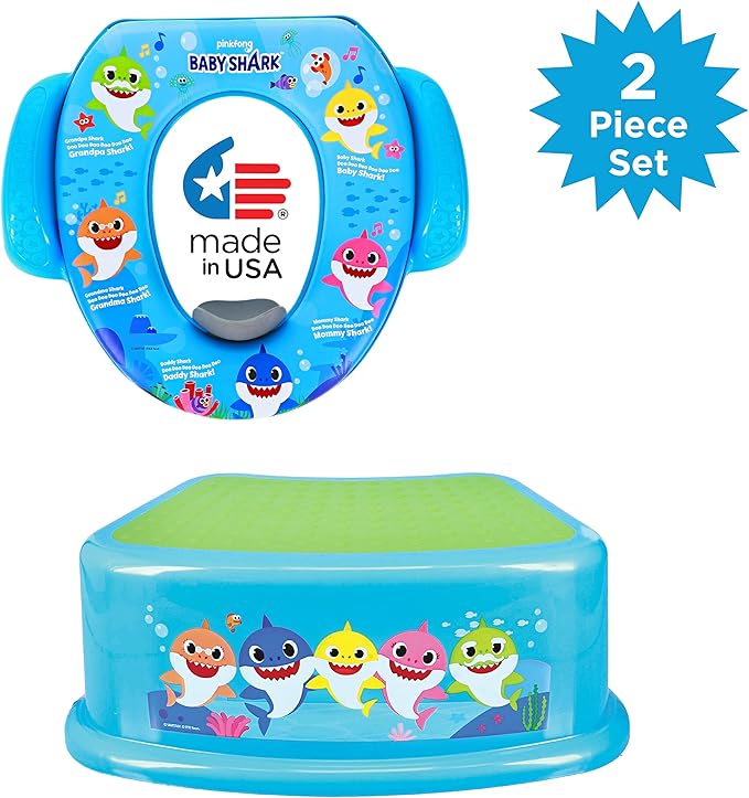 Pinkfong Baby Shark 2 Piece Essential Potty Training Set - Soft Cushion, Baby Potty Training, Safe, Easy to Clean, Step Stool