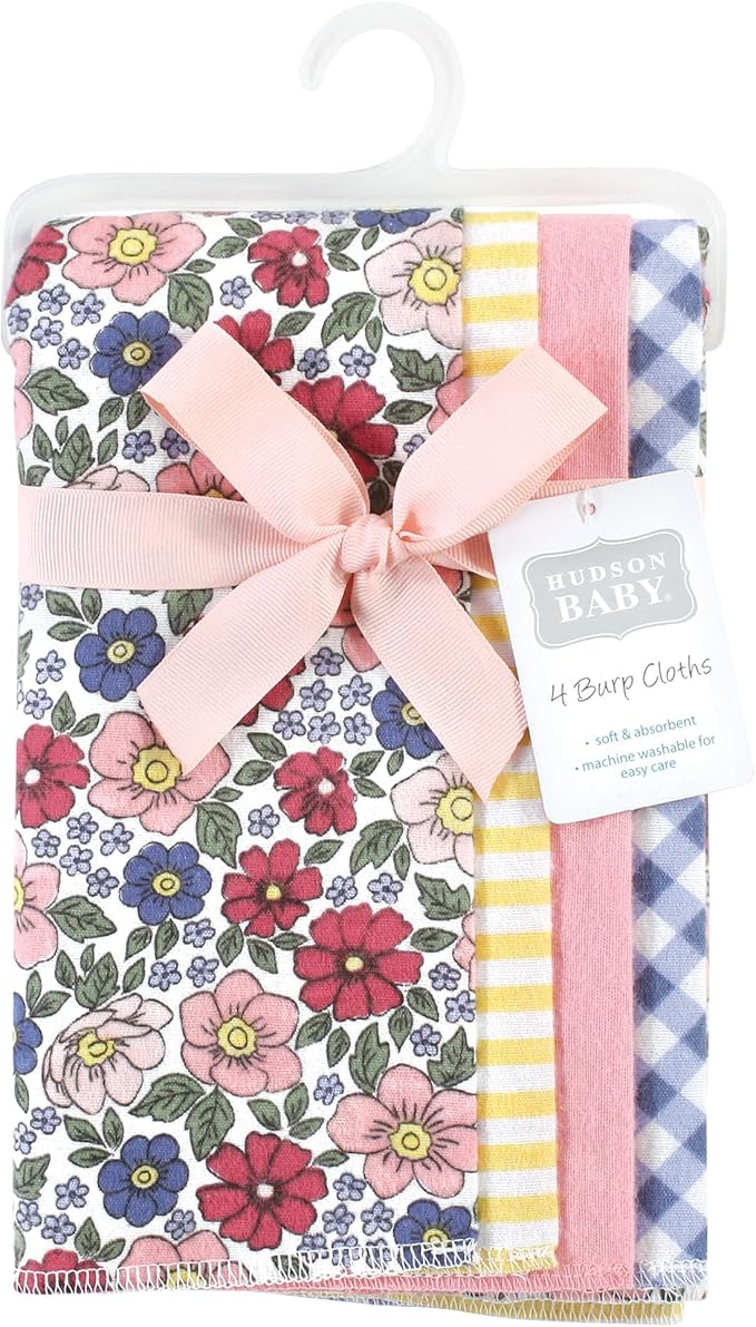 Hudson Baby Cotton Poly Flannel Burp Cloths Multipack, Pink Blue Pretty Floral 8-Pack, One Size
