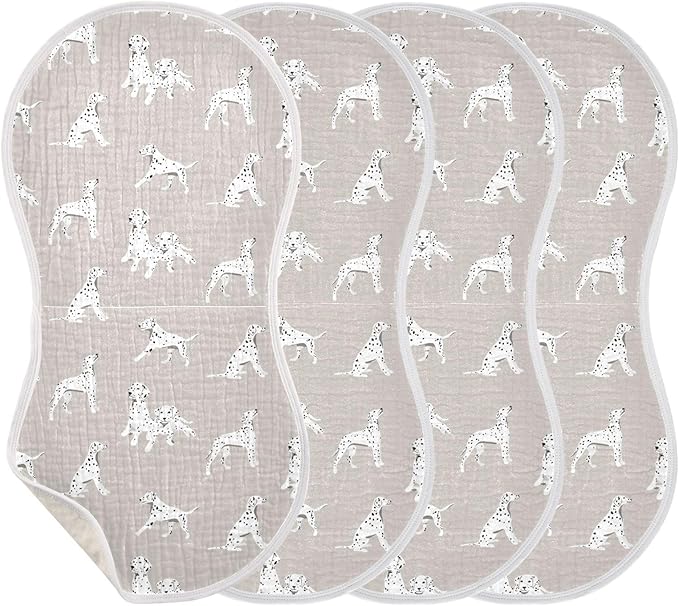 Dalmatian Dogs Muslin Burp Cloths for Baby Boys and Girls - 4-Pack Ultra Absorbent Muslin Washcloths, Newborn Towel, Milk Spit Up Rags, Burp Cloth Bib for Unisex, 22 x 11 Inch