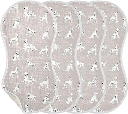 Dalmatian Dogs Muslin Burp Cloths for Baby Boys and Girls - 4-Pack Ultra Absorbent Muslin Washcloths, Newborn Towel, Milk Spit Up Rags, Burp Cloth Bib for Unisex, 22 x 11 Inch