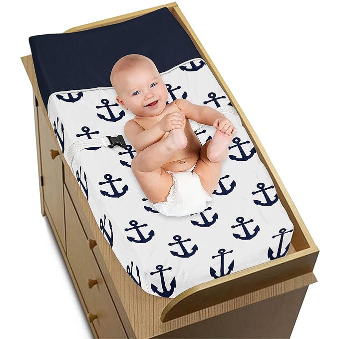Sweet Jojo Designs Navy Blue White Anchors Boy Girl Baby Nursery Changing Pad Cover - Nautical Theme Ocean Sailboat Sea Marine Sailor Anchor Unisex Gender Neutral