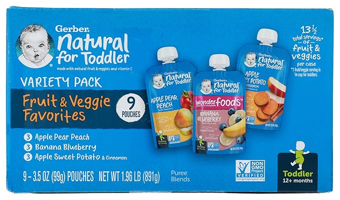 Gerber Stage 2 Baby Food, Fruit and Veggie Favorites Puree Pouches Variety Pack, No Added Sweetener, Baby Food Pouches, 9-Pack