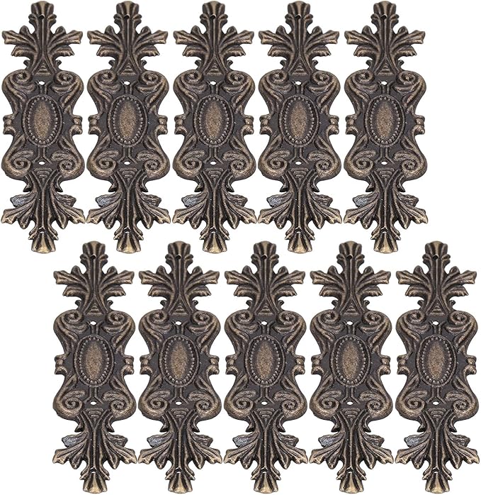 10PCS Retro Carved Furniture Corner Protectors, Furniture Decorative Edge Cover Antique Metal Carved Corner Protector Decorative Metal Trim with Screws for Wooden Box Jewelry Gift Case Cabinet