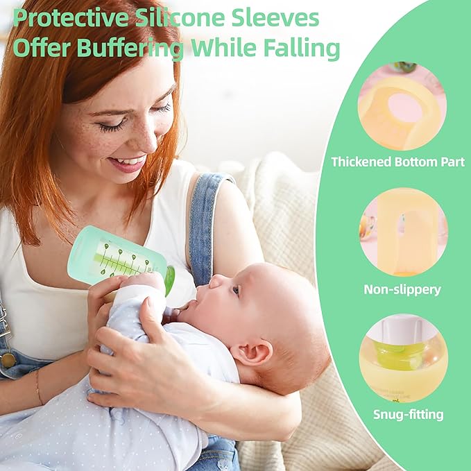 4PCS Silicone Baby Bottle Sleeves for Dr. Brown Bottles 4oz 8oz, Silicone Bottle Covers Replacement for Dr. Brown Glass Bottles, Narrow Sleeve with a Cutout, Dishwasher/Freezer/Microwave Safe