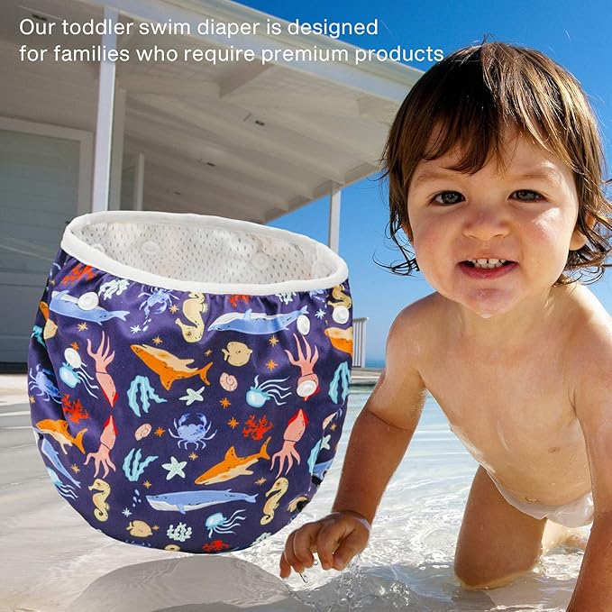 Joyo roy Reusable Swim Diaper 2pcs One Size Adjustable Baby Swim Diaper Reusable for Toddler Swimming Diapers Size 4 Soft Baby Boy Water Diapers 4T Pool & Beach Baby Essentials for Swimming Lessons