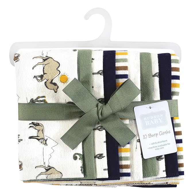 Hudson Baby Unisex Baby Cotton Flannel Burp Cloths, Desert Animals, One Size