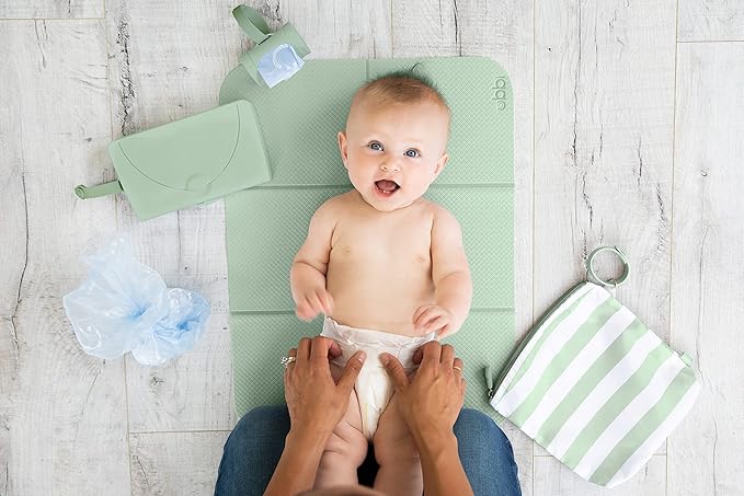 Ubbi On-the-Go Diaper Changing Baby Mat, Soft and Comfortable, Must Have for Newborns, Easy to Clean, Portable Folding Pad, Infant Traveling Accessories, Sage Green, 16" x 21" (Pack of 2)