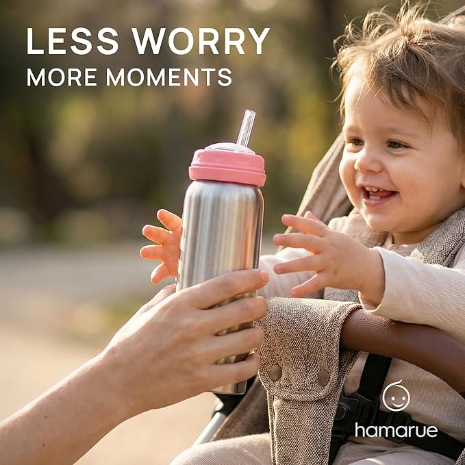 3-in-1 Stainless Steel Baby Bottle – Converts from Newborn Bottle to Sippy Cup to Straw Cup, Ages 0–4, Leak-Proof, 8 oz Pink