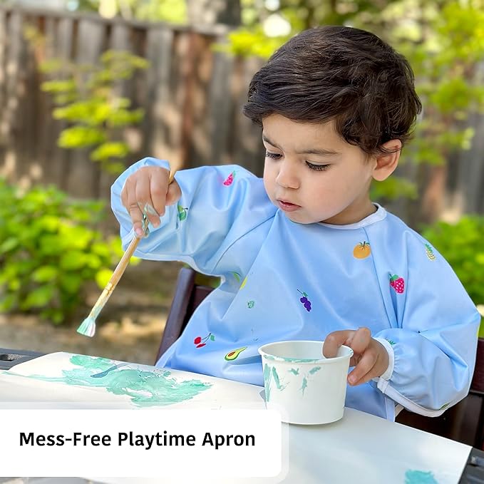 Waterproof Long Sleeve Bib – Machine Washable Baby Bibs for Eating – Baby Smock Bib for Toddler – BLW Supplies for Baby