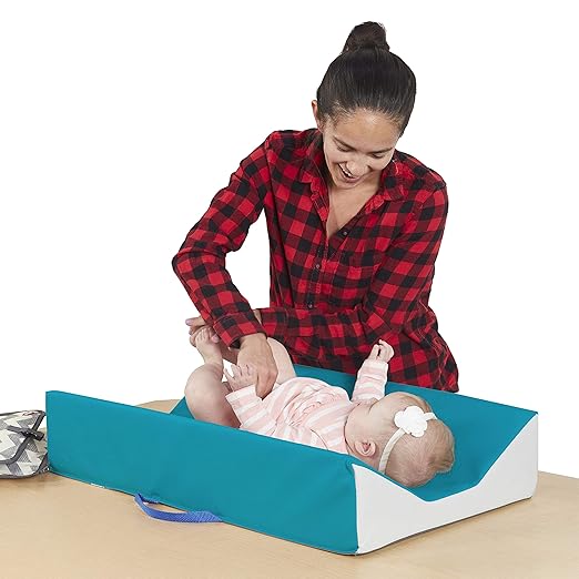 FDP SoftScape Ultra-Soft Daycare Baby and Infant Contoured Changing Pad, Non-Slip Bottom, Built-In Handle Easy to Transport Travel - Teal/Light Gray (10421-TLLG)