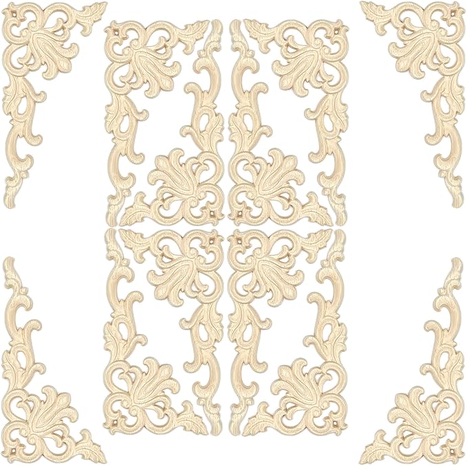 12Pack Wood Appliques and Onlays Decorative Wooden Applique Carved Onlay, 4.7×2.4 inch Corner DIY Carving Decal Trim for Furniture Cabinet Bed Door Wardrobe Closet Mirror Photo Frame Decoration