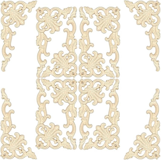 12Pack Wood Appliques and Onlays Decorative Wooden Applique Carved Onlay, 4.7×2.4 inch Corner DIY Carving Decal Trim for Furniture Cabinet Bed Door Wardrobe Closet Mirror Photo Frame Decoration