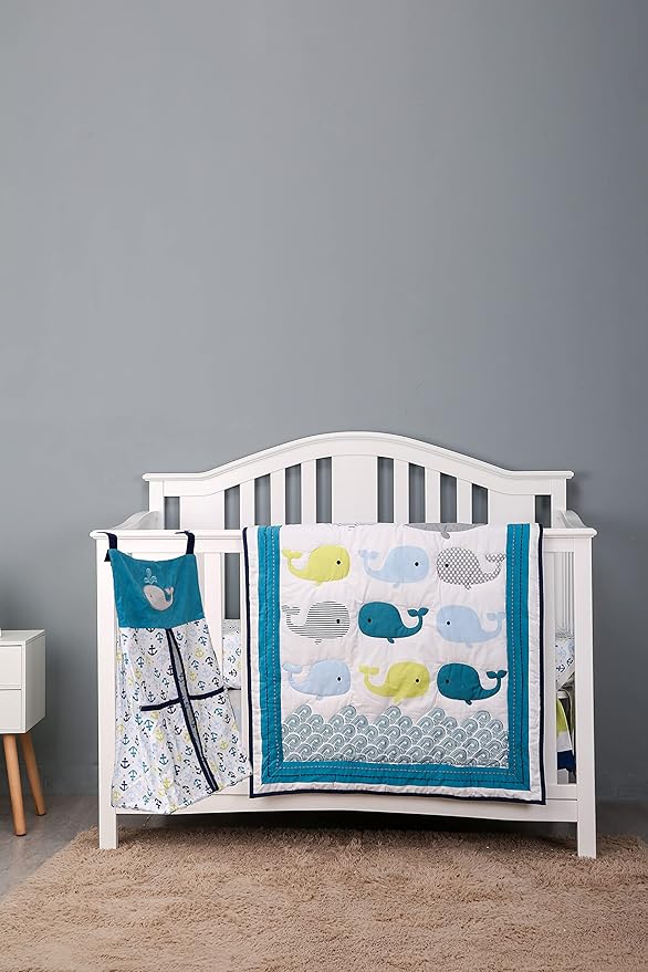 Embroidery Crib Diaper Stacker Blue Whale Arrow Crib Diaper Hanging Bag (Blue Whale Arrow)