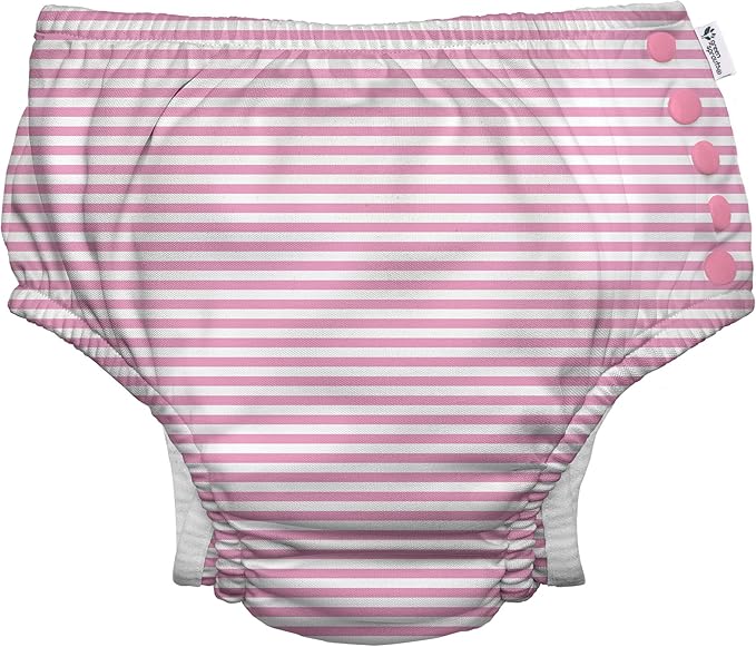 i play. by green sprouts Reusable, Eco Snap Swim Diaper with Gussets, UPF 50, Patented Design, STANDARD 100 by OEKO-TEX Certified - Light Pink Pinstripe - 4T