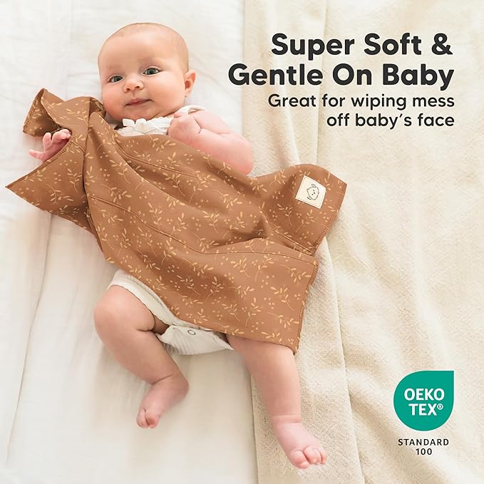 Organic Burp Cloths Baby Boy, Girl - 6-Pack Large 100% Cotton Burping Cloths for Babies, Spit Up Rags, Super Absorbent, Ultra Soft Newborn Rag, Gender Neutral, Machine Washable, Durable (Fall Spores)