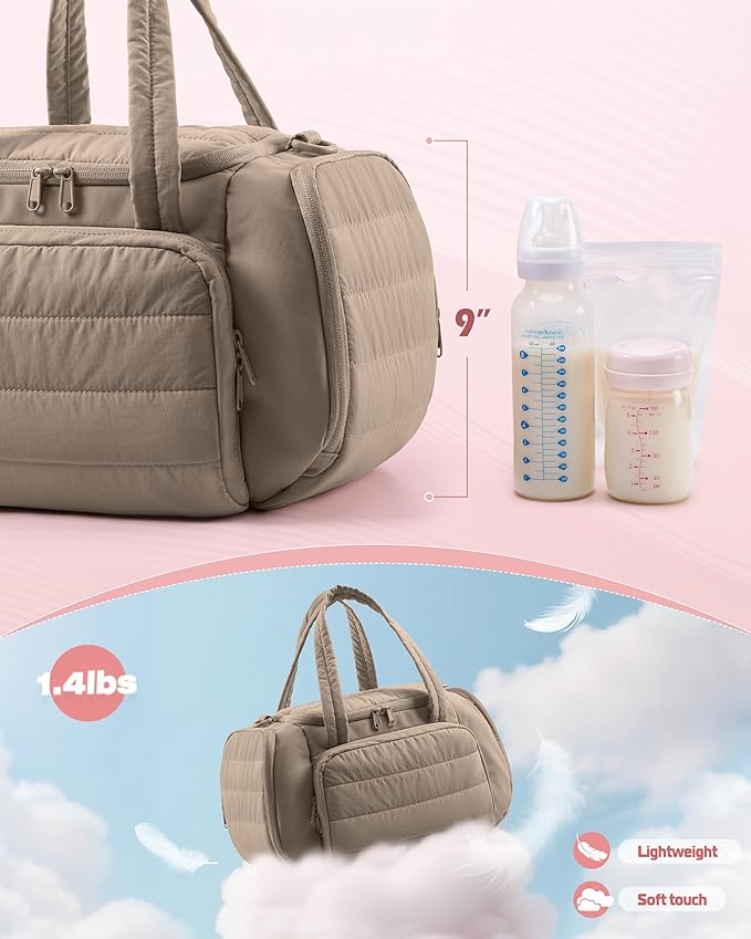 Marscamd Quilted Breast Pump Bag Compatible with Spectra S1 and S2, Pumping Bag with Cooler Compartment and a Drying Mat, Camel