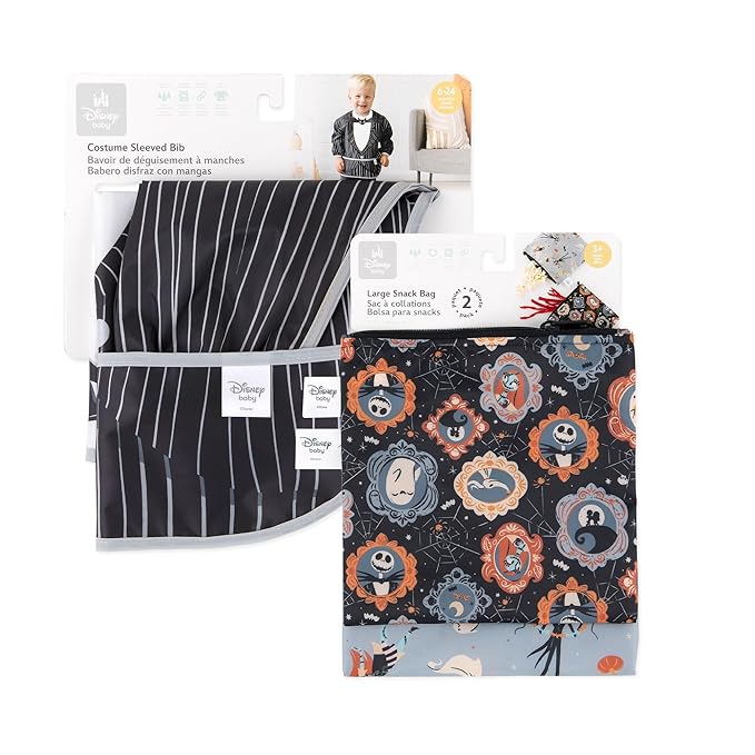 Bumkins Disney Sleeved Bib and 2-pack Snack Bags, Nightmare Before Christmas