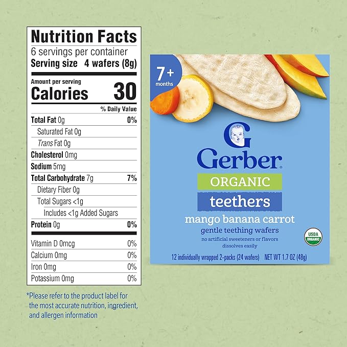Gerber Organic Teethers Gentle Teething Wafers, Mango Banana Carrot 1 Count (Pack of 4)
