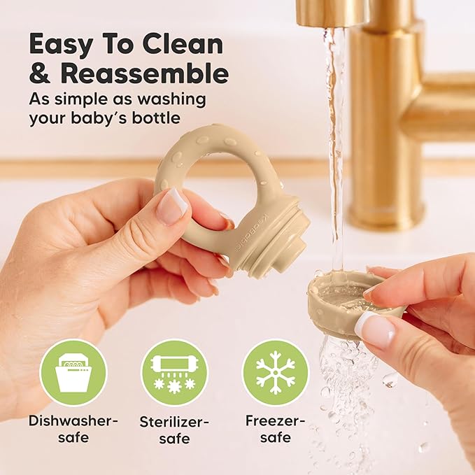 KeaBabies Baby Fruit Feeder 2pk - Silicone Baby Food Feeder for Babies 6-12 Months, Breast Milk Popsicle Teether, Weaning, Pacifier, Freeze Frozen Solid Food, Infant Feeding Essential (Terracotta)