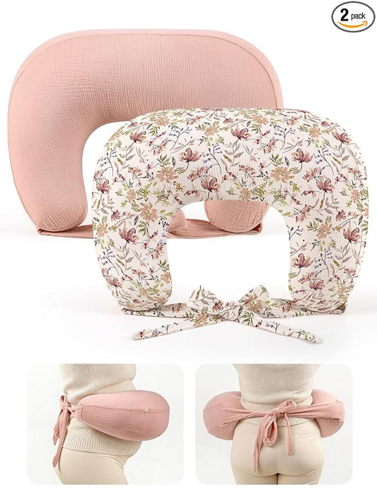 lulumoon Muslin Nursing Pillow Covers - 2-Pack Soft Cotton Slipcovers for Breastfeeding & Bottle-Feeding - Extension Strap for Snug Fit & No Sliding - Hidden Zipper Safety for Newborn Baby
