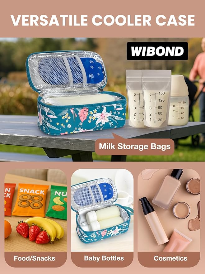 Breast Milk Cooler Travel Bag, Real-Time Temperature Display, Holds 4-6 Breastmilk Storage Bag with 2 Breast Milk Ice Pack, Cooling & Waterproof Portable Cooler for Moms on the Go (Lily)