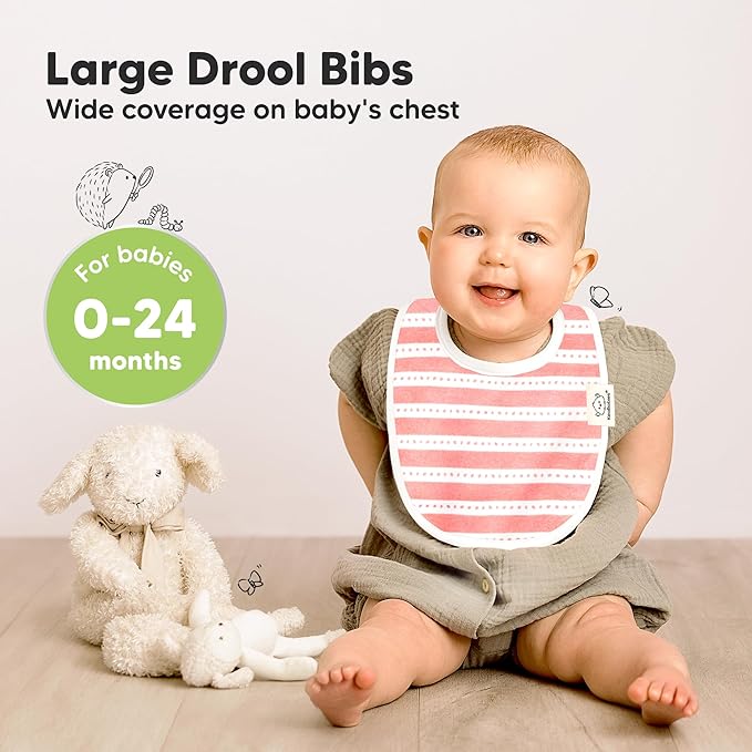 8-Pack Organic Baby Bibs for Boys, Girls - Soft Cotton Drooling and Teething Bibs for Baby Girl & Boy, Extra Absorbent, Easy To Clean & Put On for Toddler, Newborn, Infant 0-24 Months (Sweet Charm)