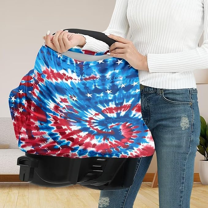 Belidome 4th of July Breastfeeding Cover Patriotic Red White and Blue Nursing Cover Up for Breastfeeding Breathable Infants Stroller Canopy