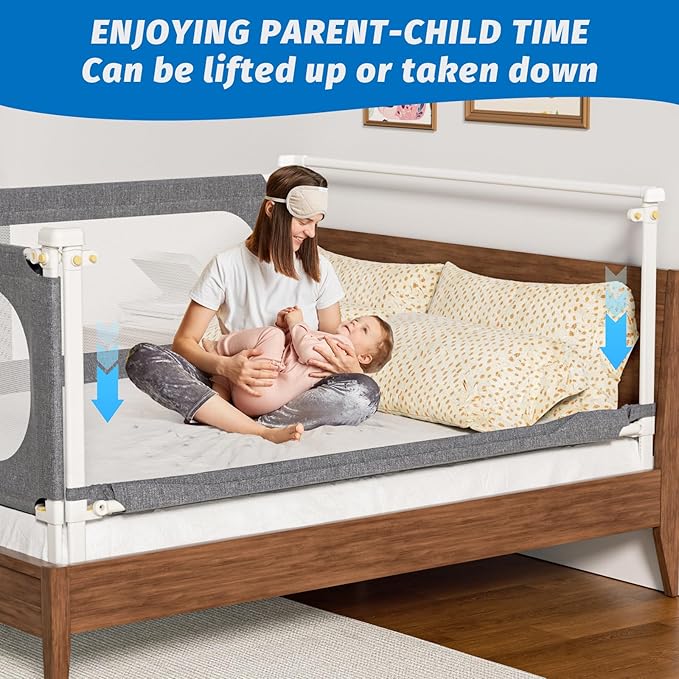 Bed Rails for Toddlers, with Headboard Rod -Height Adjustable Perfect Baby' Safety Bed Rails for Babys Bed Rails Guard (One Side 70.8"(L) ×28"(H)-Gary)