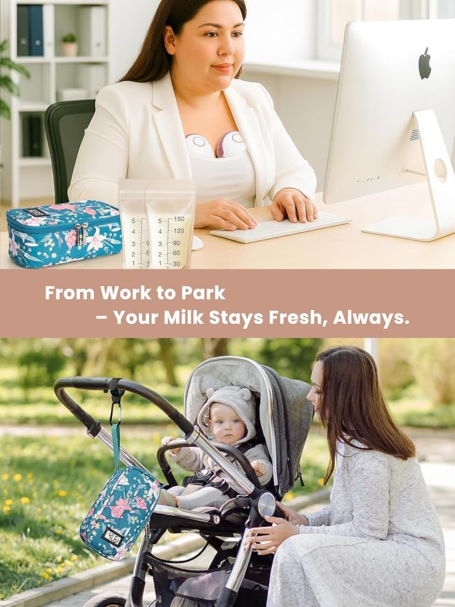 Breast Milk Cooler Travel Bag, Real-Time Temperature Display, Holds 4-6 Breastmilk Storage Bag with 2 Breast Milk Ice Pack, Cooling & Waterproof Portable Cooler for Moms on the Go (Lily)
