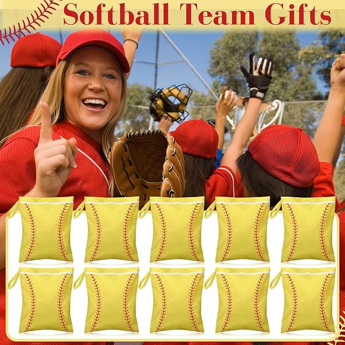 12 Pcs Softball Wet Dry Bag Gifts Bulk, Softball Team Wet Dry Bag with Handle Zipper, Beach Pool Waterproof Toiletry Organizing Pouches for Women Player Travel Team Gifts