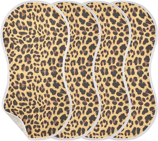 Muslin Burp Cloths for Baby Boys and Girls - 4-Pack Ultra Absorbent Leopard Print Muslin Washcloths, Newborn Towel, Milk Spit Up Rags, Burp Cloth Bib for Unisex, 22 x 11 Inch