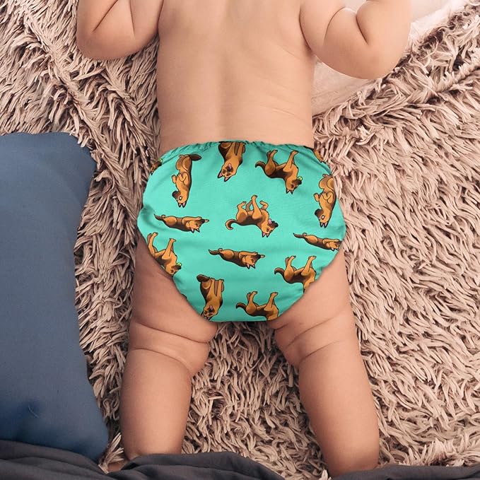 WIRESTER Baby Cloth Diaper One Size Adjustable Washable Reusable Cloth Pocket Diaper for Baby - German Shepherd Funny Playful Postures