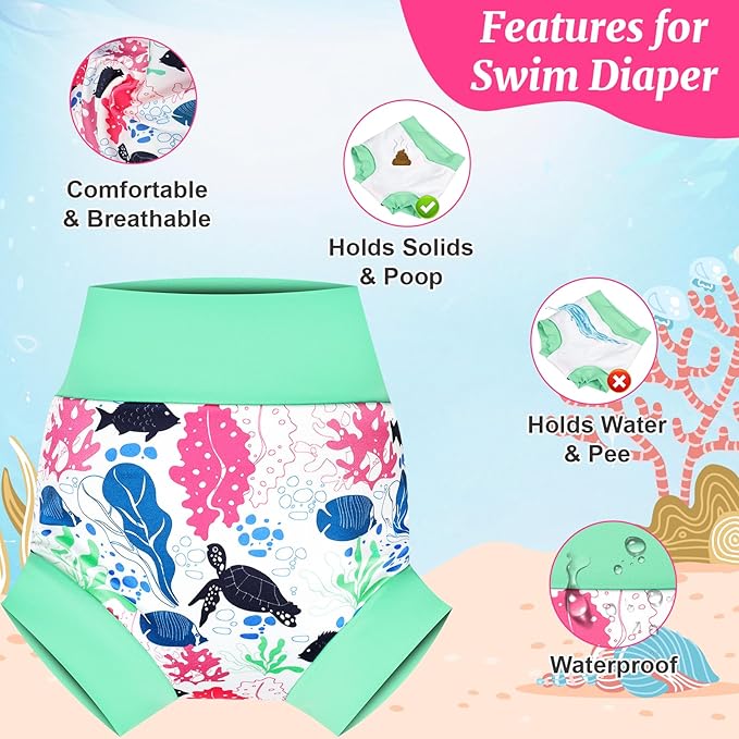 MOEMOE BABY Reusable Swim Diapers, Quick-Dry Swimming Diaper for Boys and Girls, Ideal for Pool, Beach & Swim Lessons S/2T