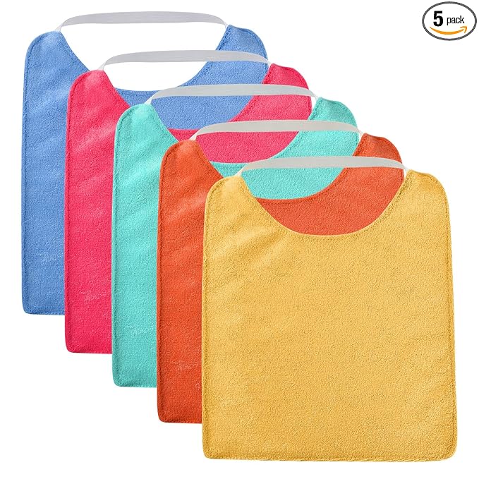 Vicloon Baby Bibs, 5PCS Terry Bib Set, Baby Bibs for Boys, Girls, Terry Drool Cotton Bibs Waterproof protection, Adjustable Elastic Strap, Baby Bandana Drool Bibs for Feeding, Teething Drooling(Color)
