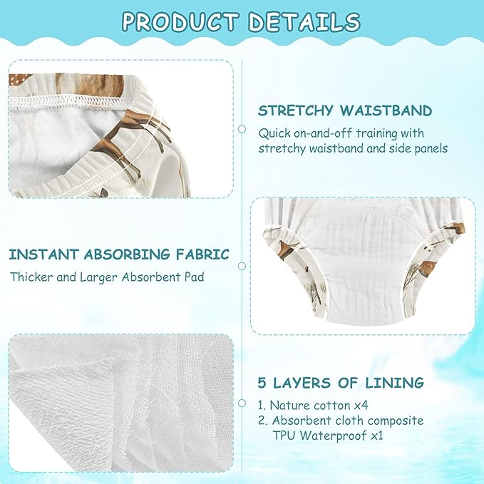 Toddler Potty Training Underwear Cotton Absorbent Soft Baby Girl Boy Potty Training Pant 2T-5T