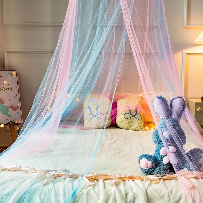 Princess Pink Blue Bed Canopy for Girls Bed Net,Princess Canopy for Kids Bed Room Decor