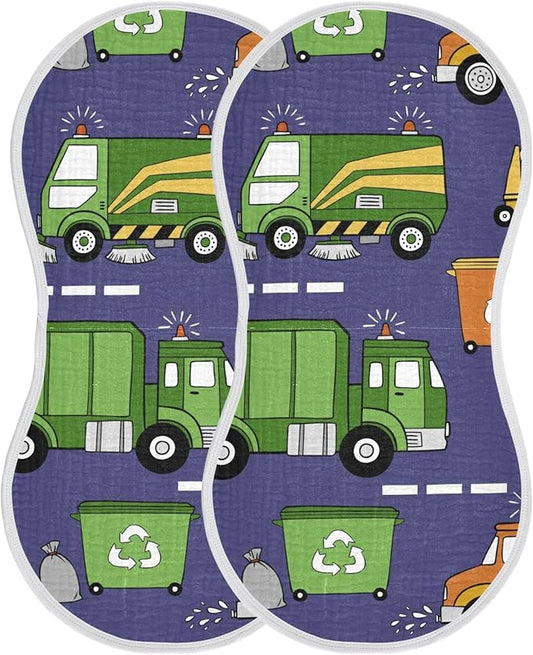 Garbage Trucks Cars Burp Cloths Baby Boys Girls Absorbent Soft Cotton Burping Cloths Rags 2 Pack